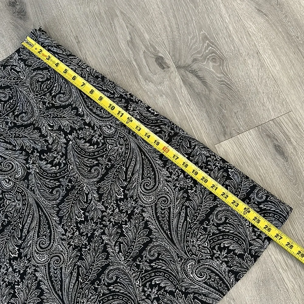 Women’s Paisley Print Black White Work High Waisted Midi Skirt Size 10